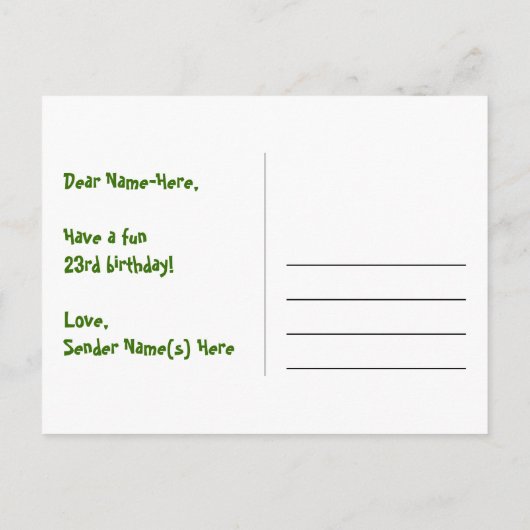 23e verjaardag: Roze strips en harten, regenboog 2 Briefkaart (Achterkant)