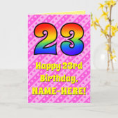 23e verjaardag: roze strips & harten, regenboognr. kaart (Gele Bloem)