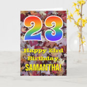 23e verjaardag; rustieke herfstbladeren; regenboog kaart (Gele Bloem)