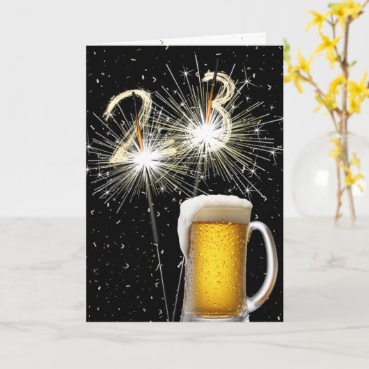 23e Verjaardag Sparklers Met Bier Mok Kaart (Gele Bloem)