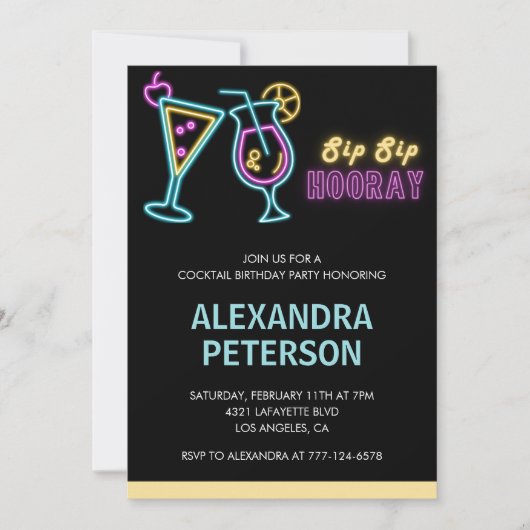 23e verjaardag uitnodigingen Cocktail Neon Glow (Voorkant)