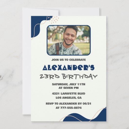 23e verjaardag uitnodigingen Mannen Navy Eenvoudig (Voorkant)