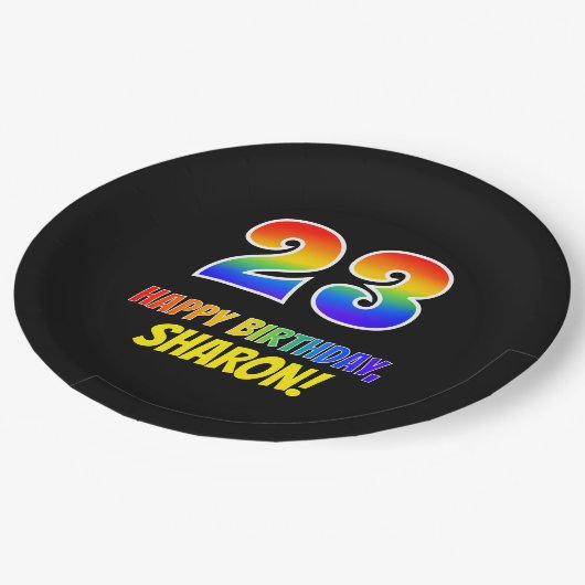 23e verjaardag: Vet, Vun, eenvoudig, regenboog 23 Papieren Bordje (Gekanteld)