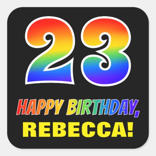 23e verjaardag: Vet, Vun, eenvoudig, regenboog 23 Vierkante Sticker (Voorkant)