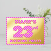 23e verjaardag — Vet, vuurtje, roze band # 23 Folie Uitnodiging (Staand Voorkant)
