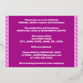 23e verjaardag — Vet, vuurtje, roze band # 23 Folie Uitnodiging (Achterkant)