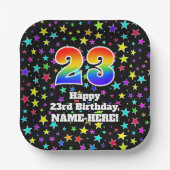 23e verjaardag: vun stars patroon en regenboog "23 papieren bordje (Voorkant)