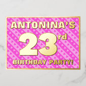 23e verjaardag — vuurroze harten en strips folie uitnodiging (Voorkant)