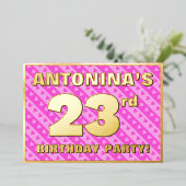 23e verjaardag — vuurroze harten en strips folie uitnodiging (Staand Voorkant)