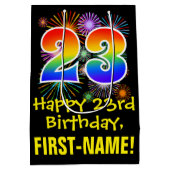 23e verjaardag: Vuurwapenpatroon en regenboog 23 Medium Cadeauzakje (Achterkant)