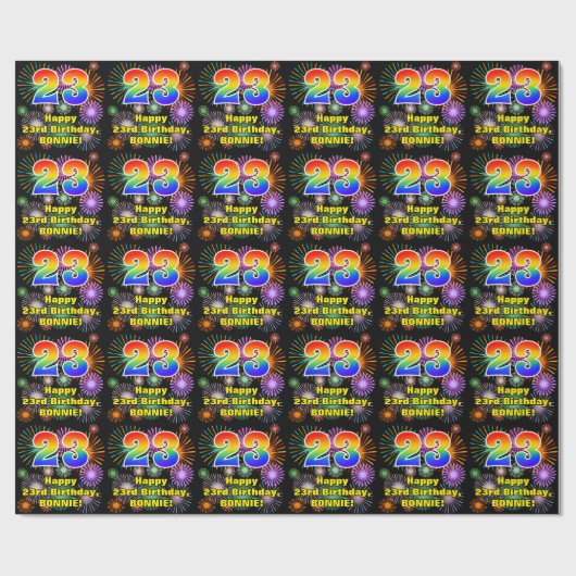23e verjaardag: vuurwerk, regenboogblik # "23" cadeaupapier (Vlak)