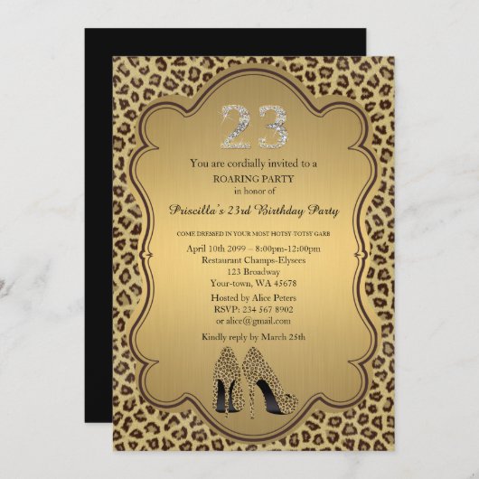 23e, Verjaardagsfeest, 23e, Cheetah High Heels Sch Kaart (Voorkant / Achterkant)