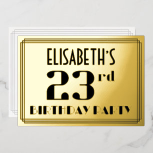 23e verjaardagsfeest: Art Deco-look “23” en naam Folie Uitnodiging