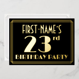 23e verjaardagsfeest: Art Deco-look “23”, met naam Folie Uitnodiging