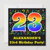 23e verjaardagsfeest: leuke muzieksymbolen, regenb kaart (Voorkant)