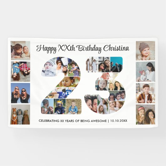 23e verjaardagsfeest Nummer 23 fotocollage Spandoek (Horizontaal)