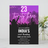 23e verjaardagsfeestje roze neon kaart (Staand voorkant)