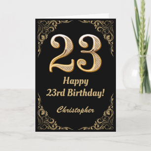23rd Birthday Black en Gold Glitter Lijst Kaart