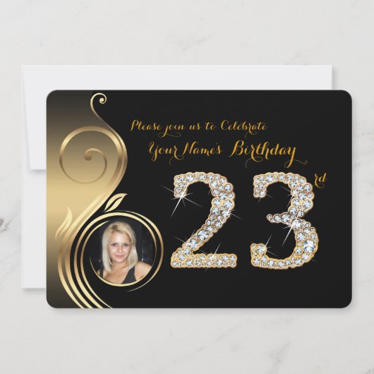 23rd, Birthday Invitation, Number Diamond, Foto 2 Kaart (Voorkant)