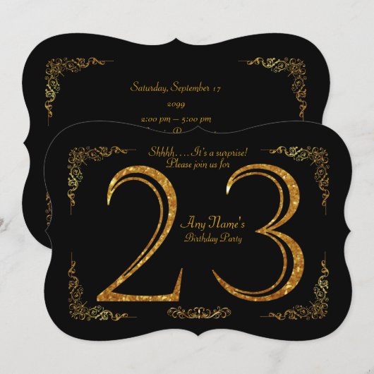 23rd, Birthday party 23rd, geweldige Gatsby, zwart Kaart (Voorkant / Achterkant)
