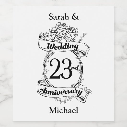 23rd Wedding Jubileum Flowers Roos Wijn Etiket (Enkel label)