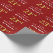 23ste verjaardag: Elegant, rood, faux gouden look Cadeaupapier (Hoek)