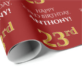 23ste verjaardag: Elegant, rood, faux gouden look Cadeaupapier (Rol Hoek)