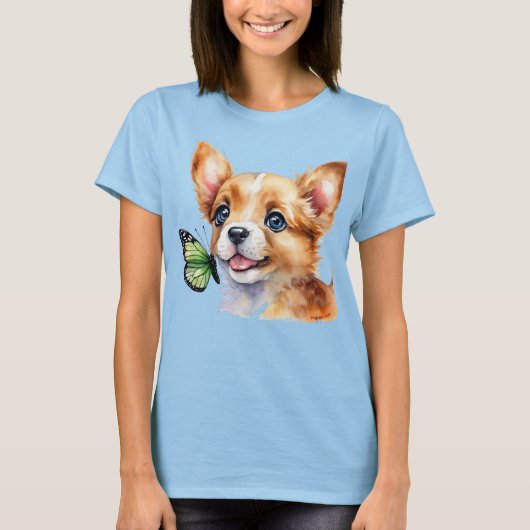 24072_A Puppy en groene vlinder T-shirt (Voorkant)