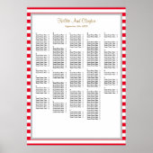 240 Rood/Witte Stripes Wedding Seating Chart Poster (Voorkant)