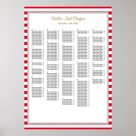 240 Rood/Witte Stripes Wedding Seating Chart Poster