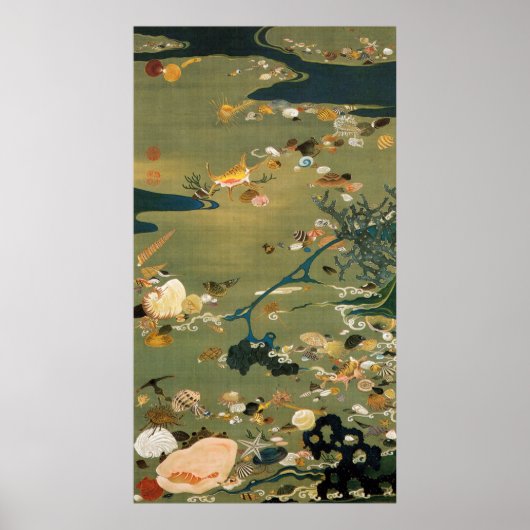 24. 貝 図, 若 甲 Shells, Jakuchu, Japan Art Poster (Voorkant)
