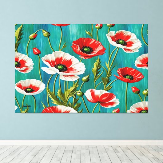 24_006, Rood & Wit, Klaprozen Bloemen, Grote Galer Canvas Afdruk (Insitu (Houten vloer))