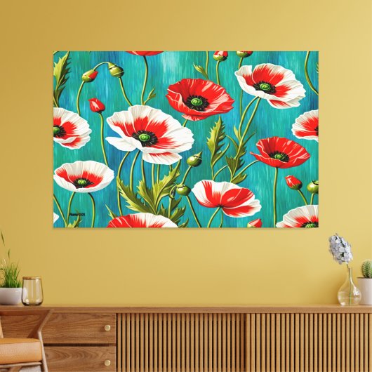 24_006, Rood & Wit, Klaprozen Bloemen, Grote Galer Canvas Afdruk (Insitu (Woonkamer))