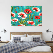 24_006, Rood & Wit, Klaprozen Bloemen, Grote Galer Canvas Afdruk (Insitu (Slaapkamer))