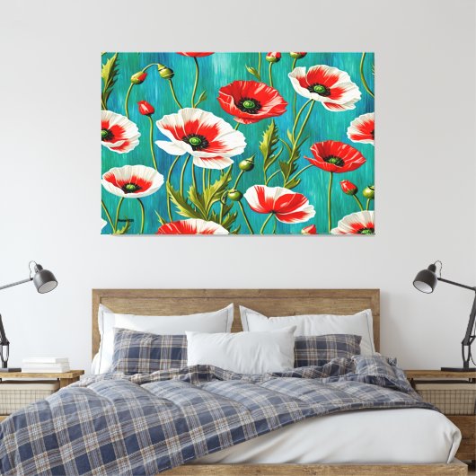 24_006, Rood & Wit, Klaprozen Bloemen, Grote Galer Canvas Afdruk (Insitu (Slaapkamer))