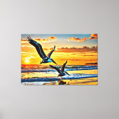 24_017, Pelikanen die vliegen, Sunset Beach, Canvas Afdruk (Voorkant)