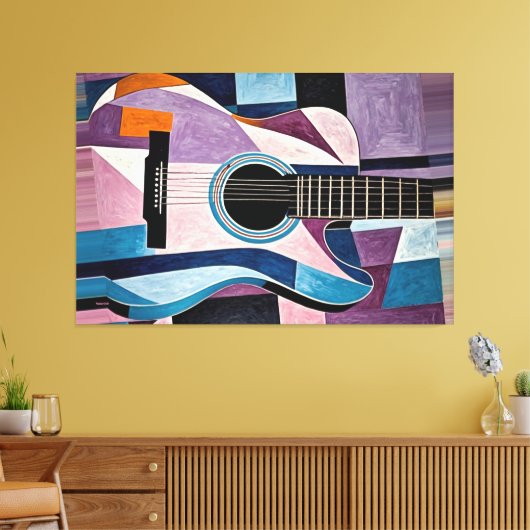 24_019, gitaar, abstract, kubisme, kunst canvas afdruk (Insitu (Woonkamer))