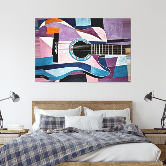 24_019, gitaar, abstract, kubisme, kunst canvas afdruk (Insitu (Slaapkamer))