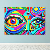 24_040, Kubistisch gezicht Abstracte kunst Canvas Afdruk (Insitu (Houten vloer))