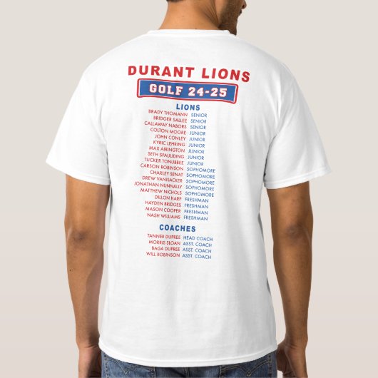 24-25 Durant Lions - GOLF - Lions BOY ROSTER T-shirt (Achterkant)