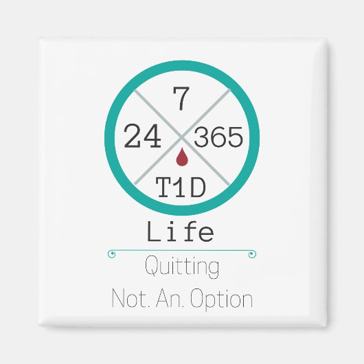 24/7/365 T1D Life vierkante magneet (Voorkant)