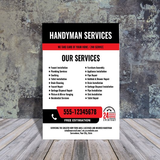 24/7 Handyman & Loodgieter Services ZWART ROOD Flyer