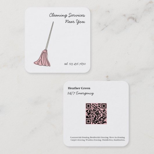 24/7 schoonmaakservice vierkante visitekaartje (Voorkant / Achterkant)