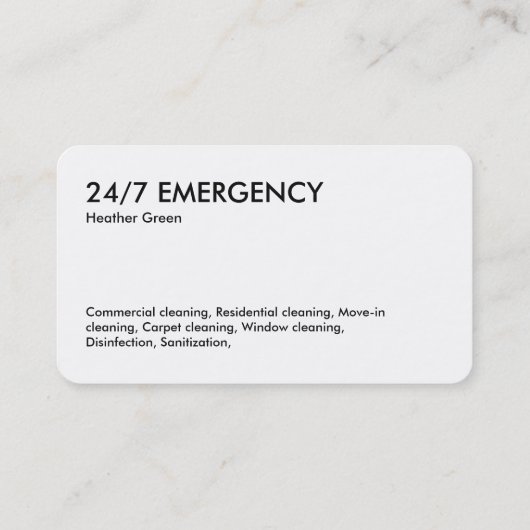 24/7 schoonmaakservice visitekaartje (Achterkant)