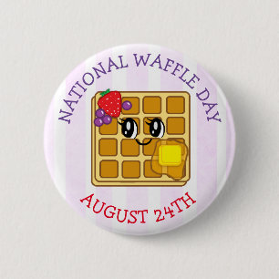 24 augustus is National Waffle Day Funny Feestdage Ronde Button 5,7 Cm