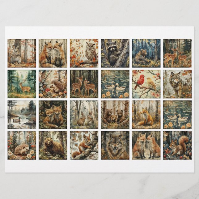 24 Forest Animal Squares for Junk Journaling Etc. (Voorkant)