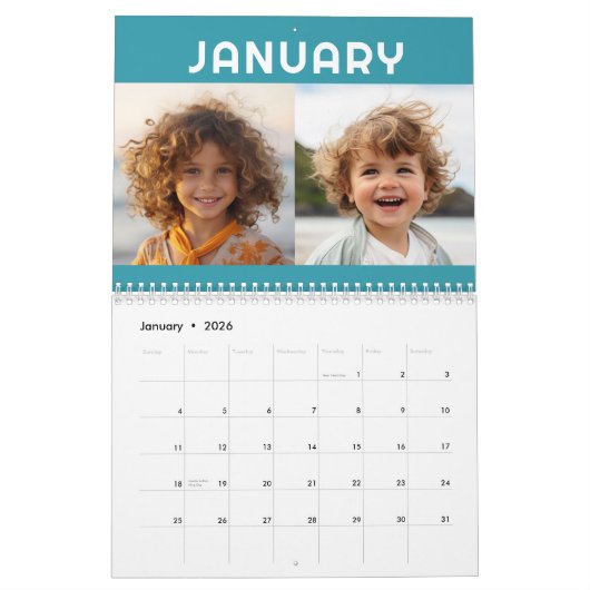 24 foto - 2 per maand moderne familie kalender (Jan 2026)