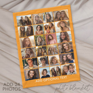 24 foto collage - Aangepaste tekst - Oranje en wit Fleece Deken