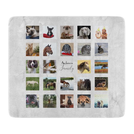 24 FOTO COLLAGE Marmer Uitzicht Trouwcadeau Snijplank (Voorkant)