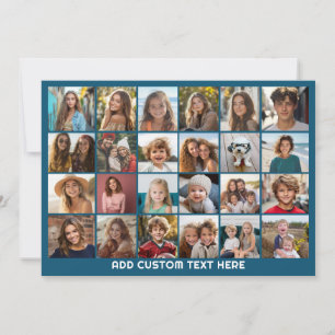 24 Foto Collage met Aangepaste Tekst - Blauw Feestdagenkaart
